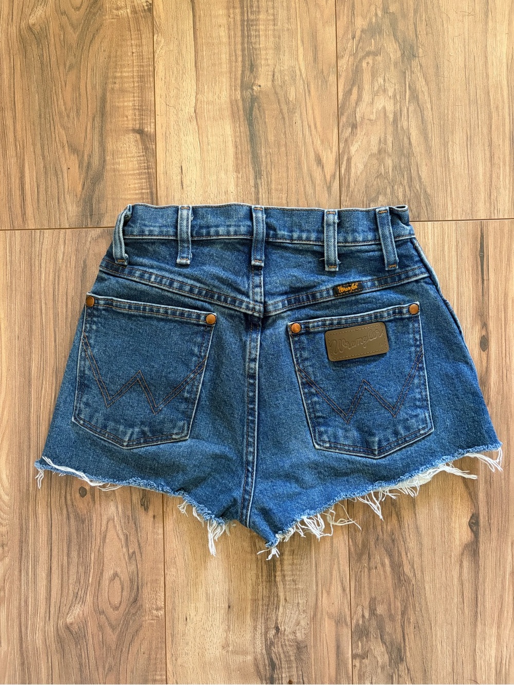 Wrangler Denim Cutoff Shorts in Blue with Frayed Hem